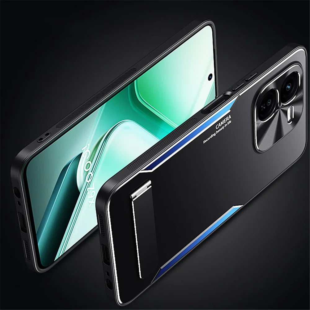 For vivo iQOO Z9x 5G   Case Aluminum Alloy + TPU Shockproof Phone Cover with Kickstand - Blue - 6