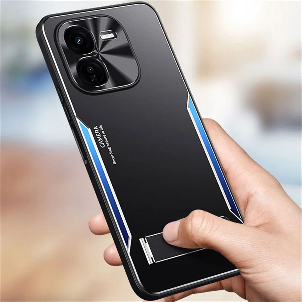 For vivo iQOO Z9x 5G   Case Aluminum Alloy + TPU Shockproof Phone Cover with Kickstand - Blue - 7
