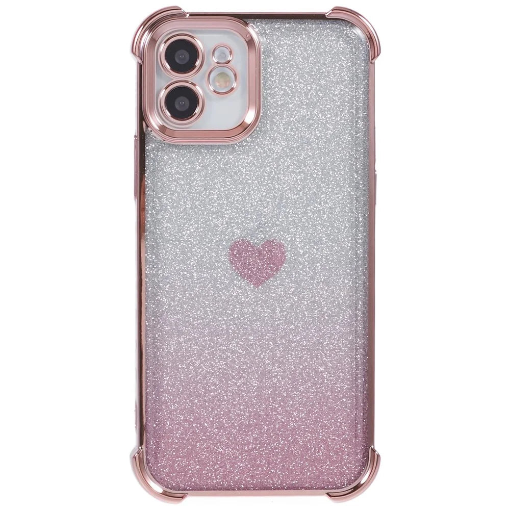 For iPhone 11 Drop Protection Cell Phone Case Heart Pattern TPU Glittery Powder Phone Cover - Pink - 1