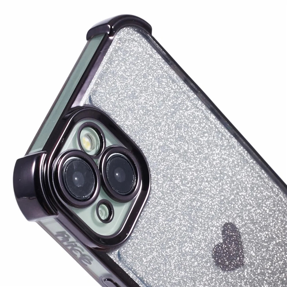 For iPhone 13 Anti-Scratch Phone Case Heart Pattern TPU Glittery Powder Phone Cover - Black - 6