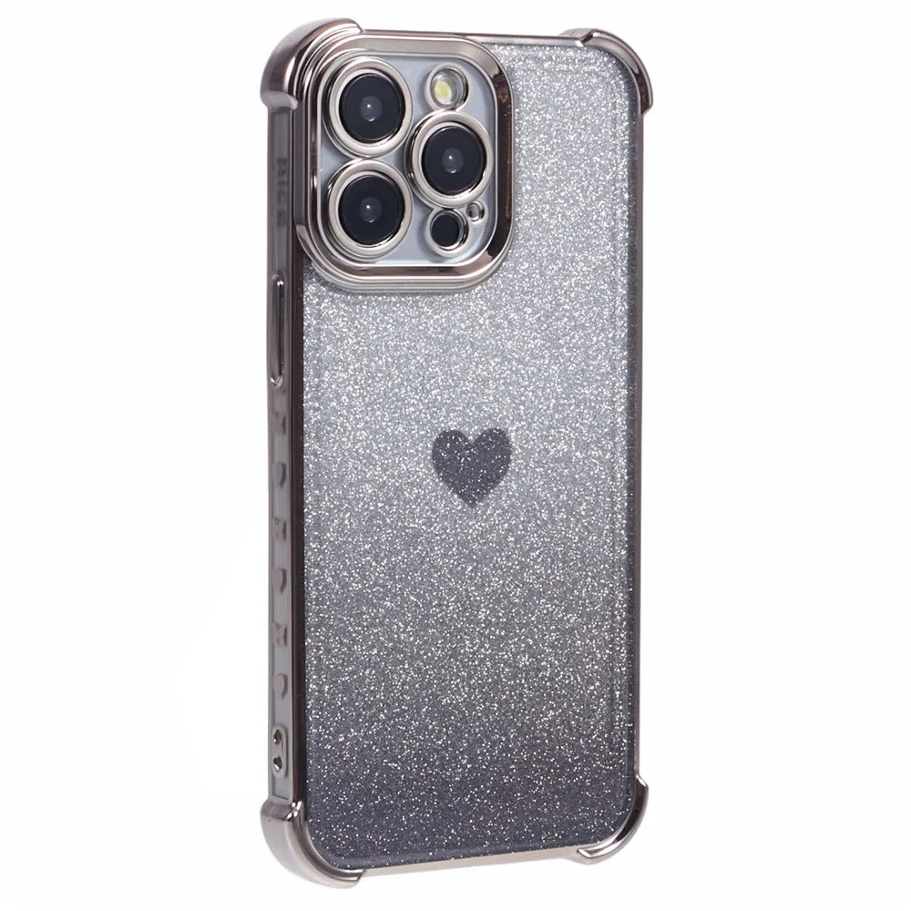 For iPhone 14 Pro Max Drop Protection Phone Case Heart Pattern TPU Glittery Powder Phone Cover - Grey - 3
