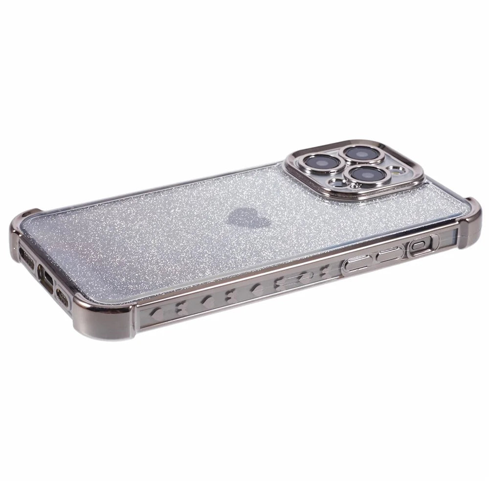For iPhone 14 Pro Max Drop Protection Phone Case Heart Pattern TPU Glittery Powder Phone Cover - Grey - 4