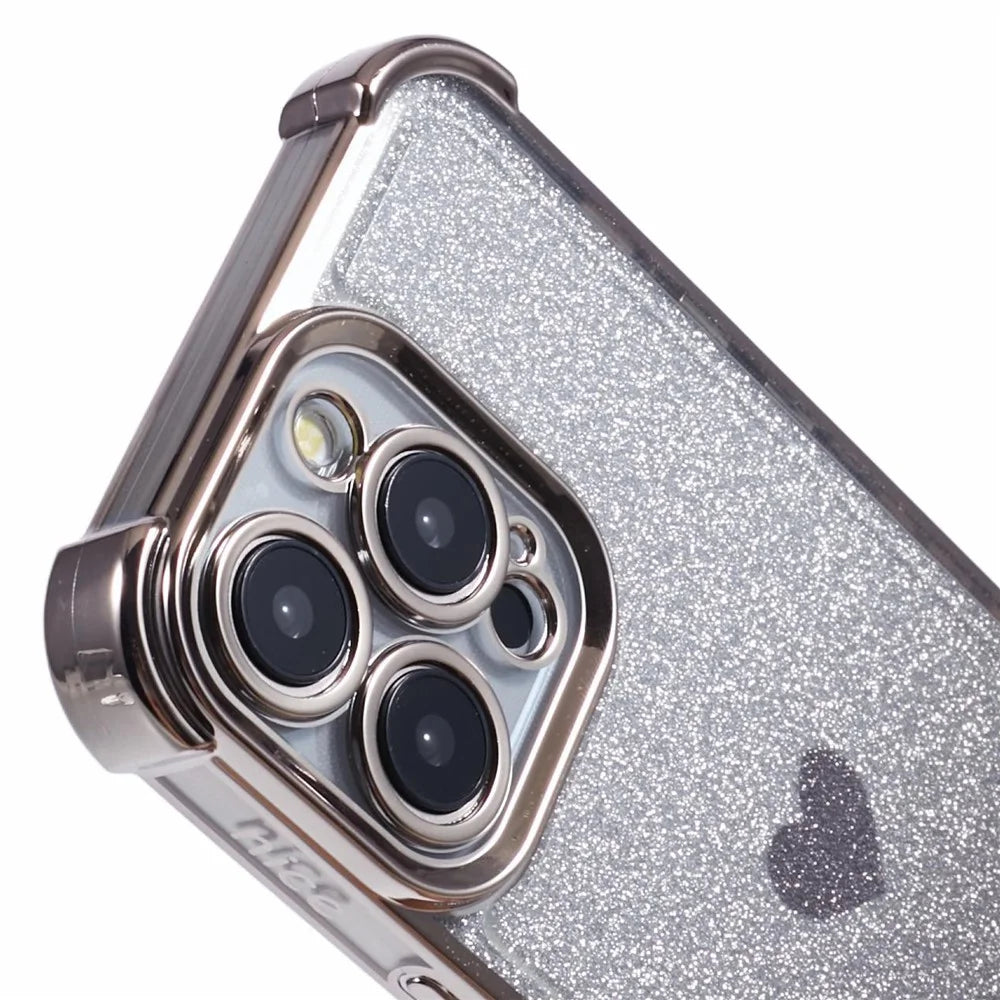 For iPhone 14 Pro Heart Pattern Drop Protection Phone Case TPU Glittery Powder Phone Cover - Grey - 5