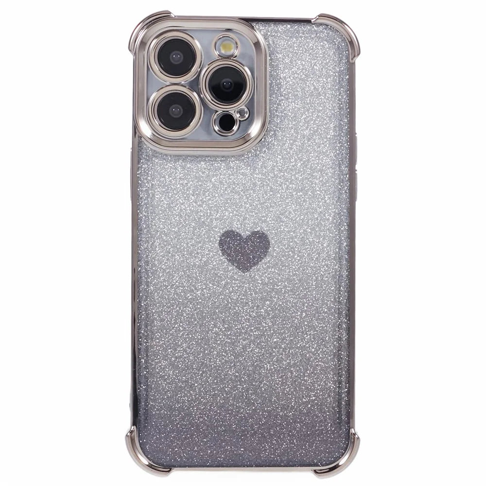 TPU Phone Shell for iPhone 13 Pro Drop Protection Phone Case Heart Pattern Glittery Powder Phone Cover - Grey - 1