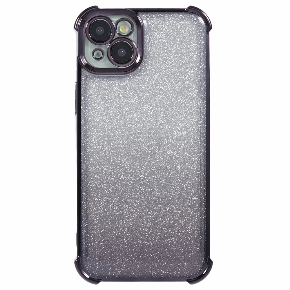 For iPhone 14 Plus Cell Phone Cover Glitter Gradient Electroplating Anti-Fall TPU Phone Case - Black - 1