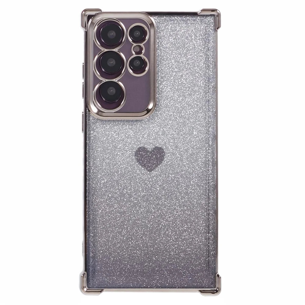 For Samsung Galaxy S22 Ultra 5G Heart Pattern Phone Case TPU Glittery Powder Cellphone Cover - Grey - 2