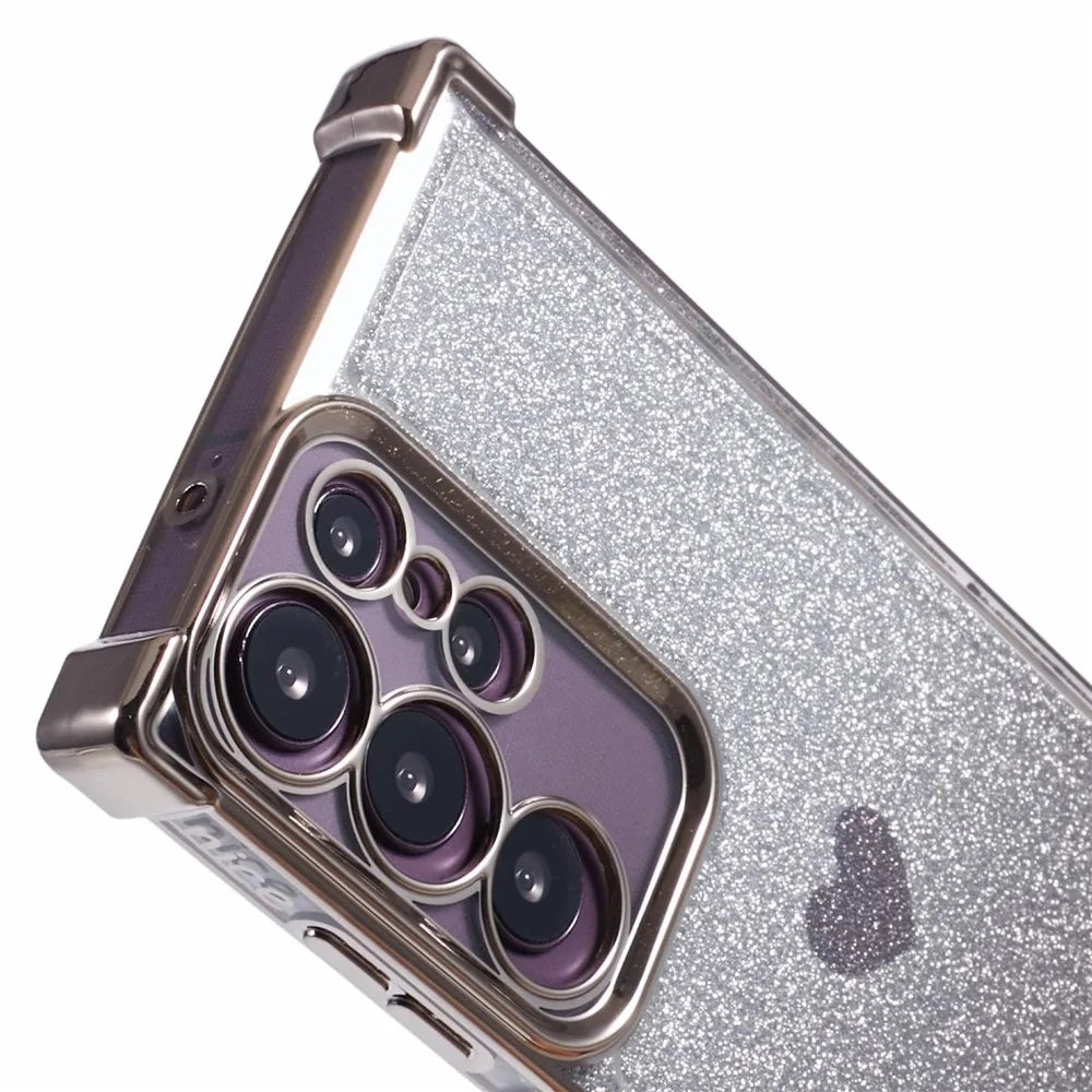For Samsung Galaxy S22 Ultra 5G Heart Pattern Phone Case TPU Glittery Powder Cellphone Cover - Grey - 6