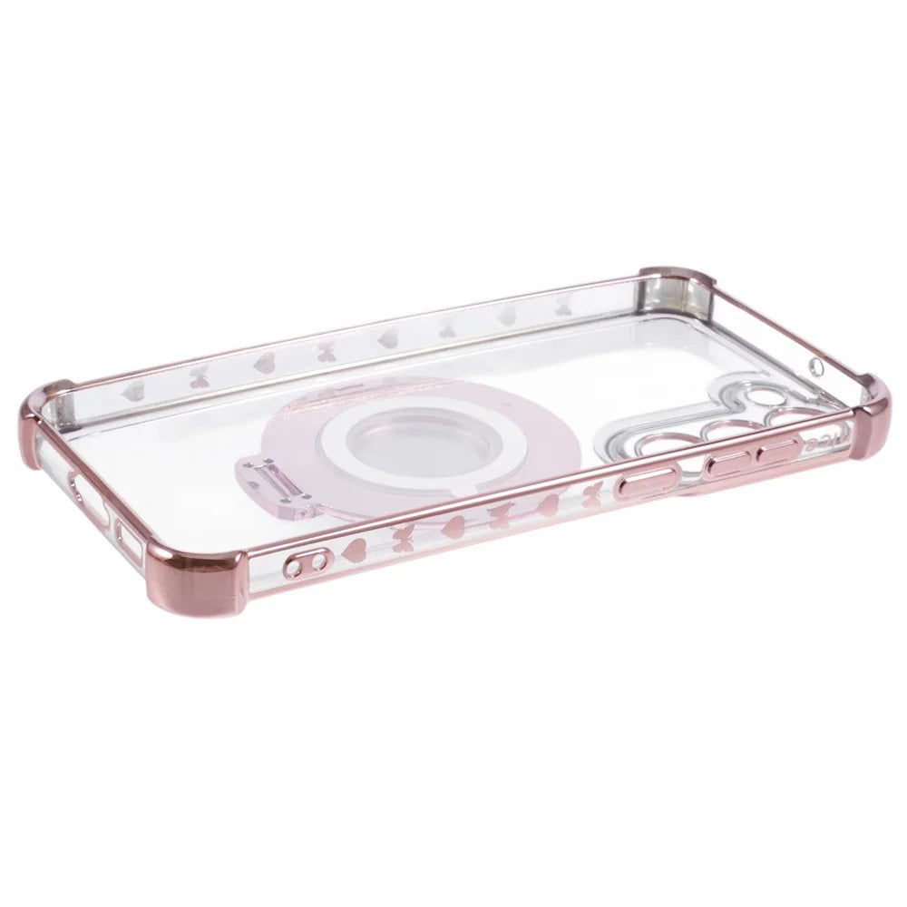 For Samsung Galaxy S23 Case Mirror Kickstand TPU Phone Cover Side Heart Pattern - Pink - 5