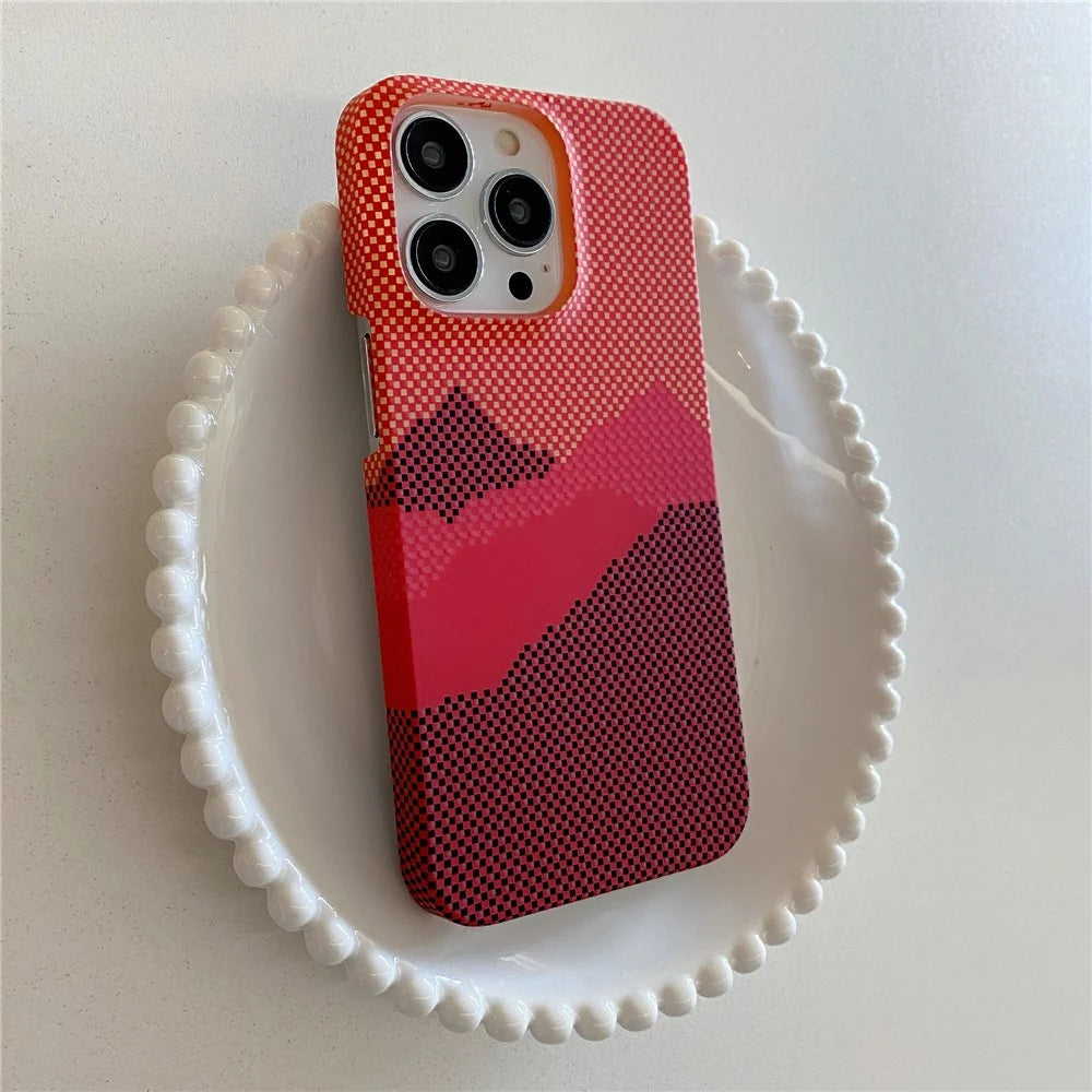 For iPhone 13 Pro Max Case Stylish Pattern Luminous Anti-Drop PC Phone Cover - Orange Mountain - 5