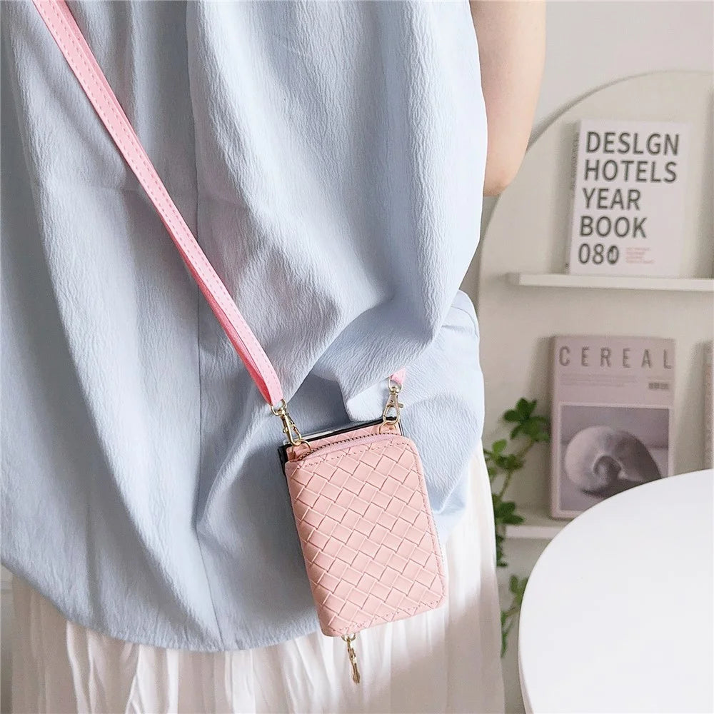 For Samsung Galaxy Z Flip5 5G   Phone Case PC+PU Leather Phone Shell with Shoulder Strap - Pink - 4