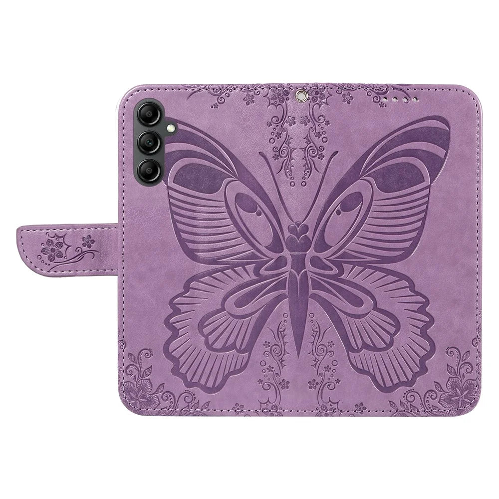 For Samsung Galaxy A15 4G / 5G Case PU Leather Flip Imprinted Butterfly Phone Cover with Wallet - Light Purple - 2