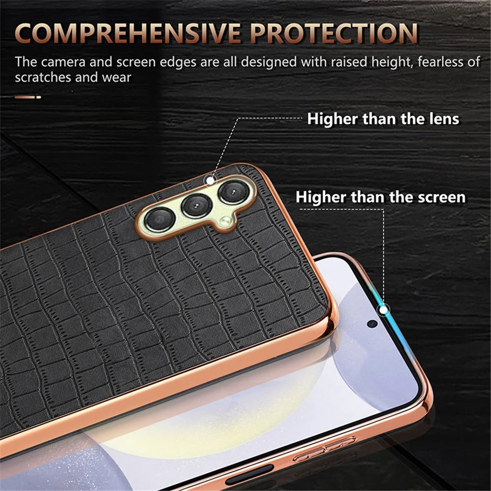 AZNS For Samsung Galaxy A15 4G / A15 5G Electroplating Case Crocodile Texture PU+TPU Phone Cover - Black - 7