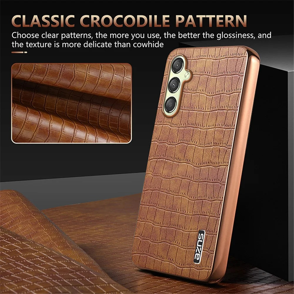 AZNS For Samsung Galaxy A25 5G (Global) (161.0 X 76.5 X 8.3mm) Phone Case Crocodile Texture PU+TPU Case - Black - 6
