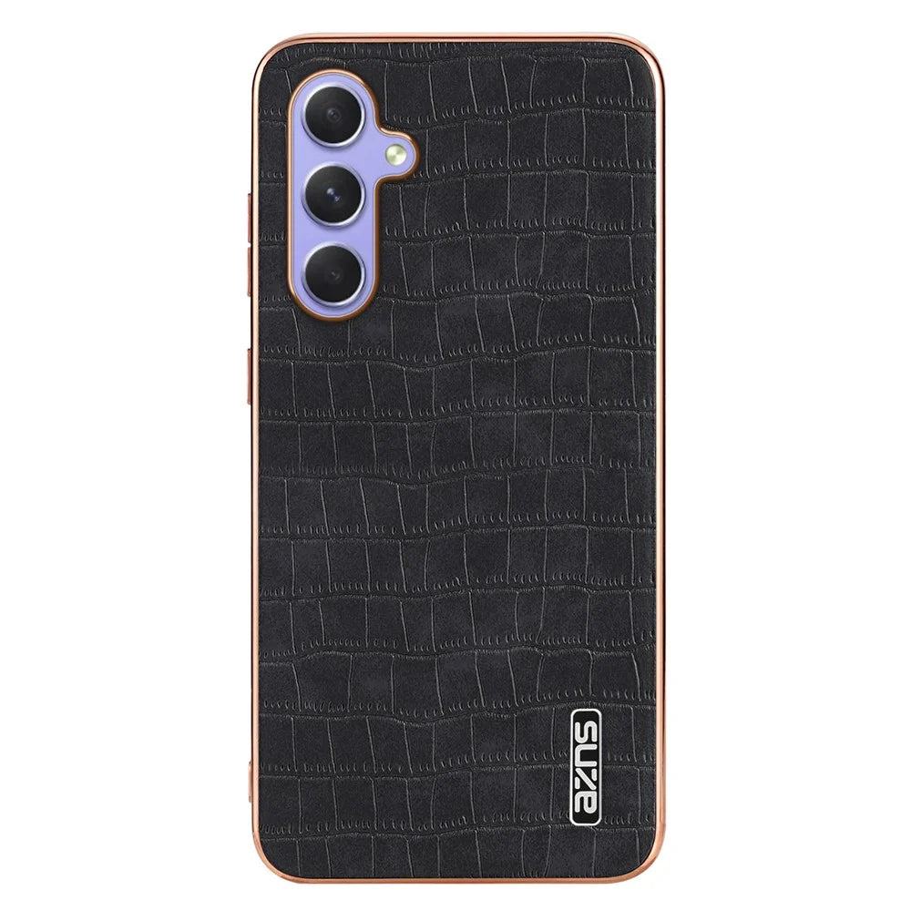 AZNS For Samsung Galaxy A34 5G Electroplating Case Crocodile Texture Leather+TPU Phone Cover - Black - 2