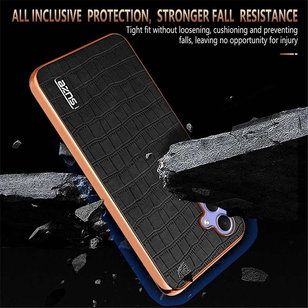 AZNS For Samsung Galaxy A34 5G Electroplating Case Crocodile Texture Leather+TPU Phone Cover - Black - 5