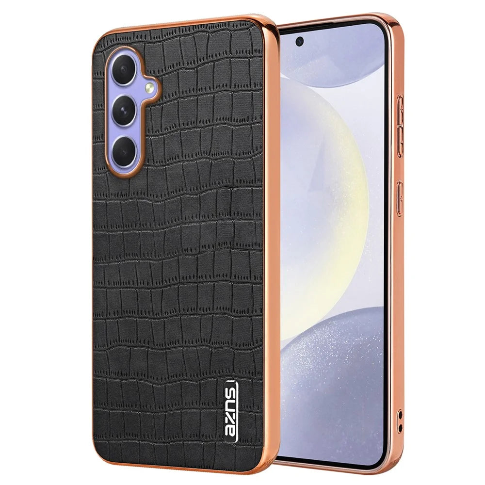 AZNS For Samsung Galaxy A35 5G Case Anti-Drop Crocodile Texture PU+TPU Phone Cover - Black - 1