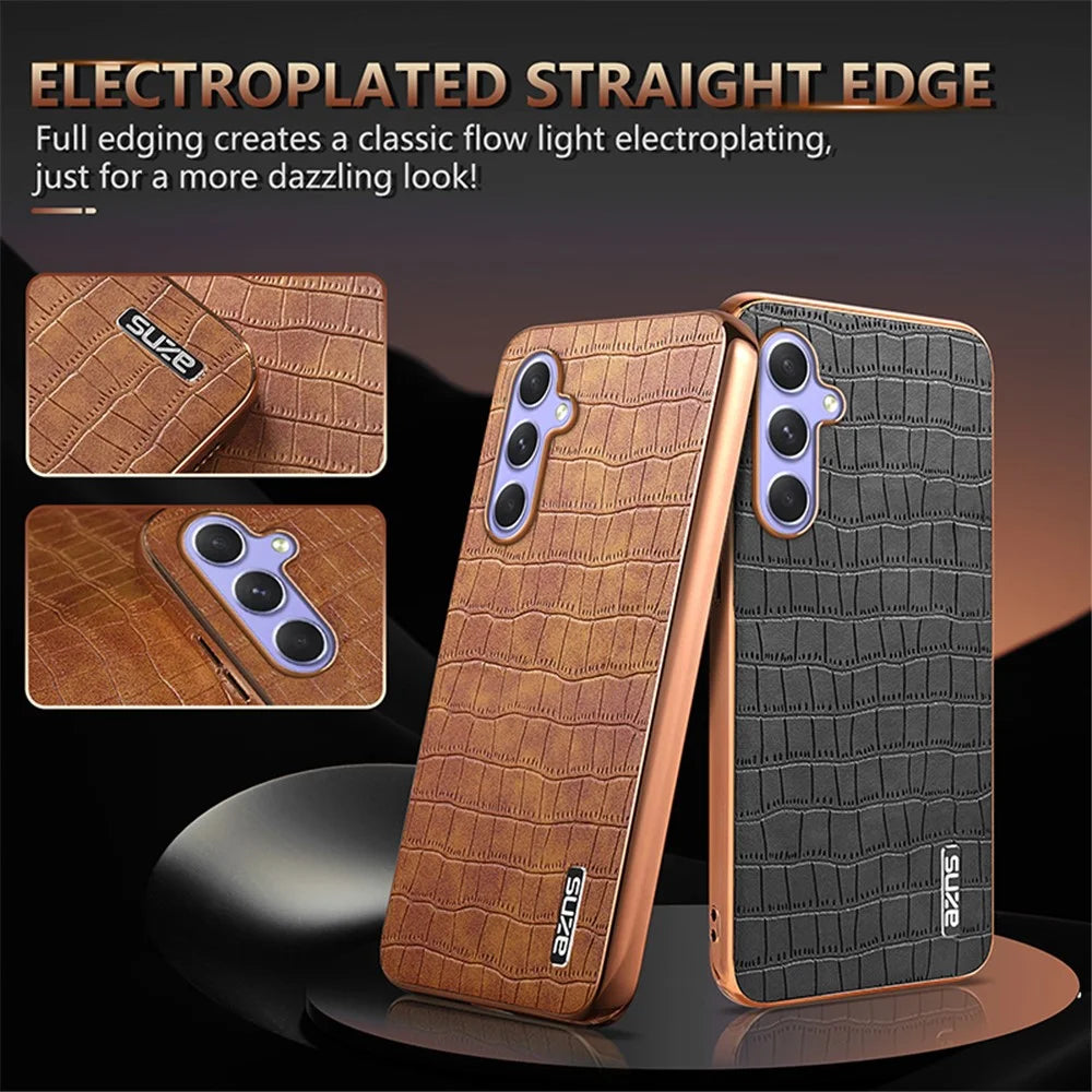 AZNS For Samsung Galaxy A35 5G Case Anti-Drop Crocodile Texture PU+TPU Phone Cover - Black - 4