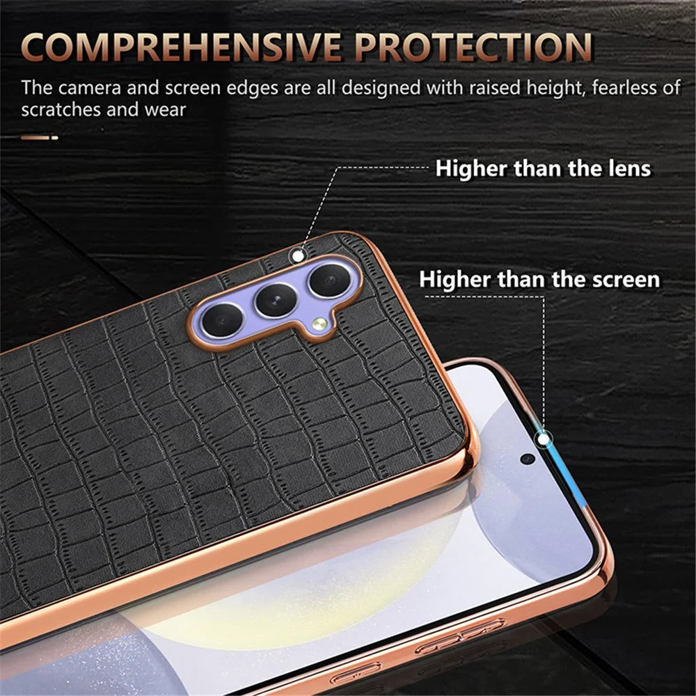 AZNS For Samsung Galaxy A55 5G Case Shockproof Crocodile Texture PU+TPU Phone Cover - Black - 7