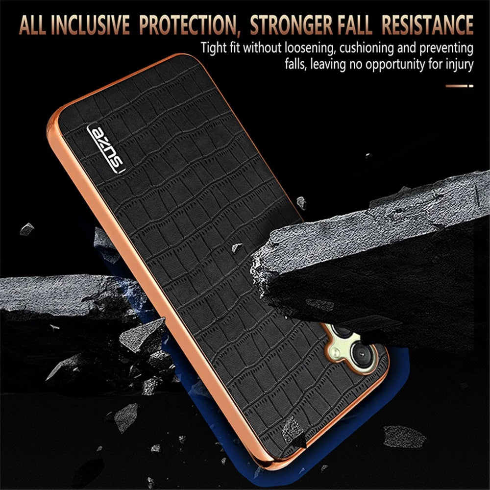 AZNS For Samsung Galaxy A14 5G / 4G Case Crocodile Texture Leather+TPU Anti-Drop Phone Cover - Black - 5