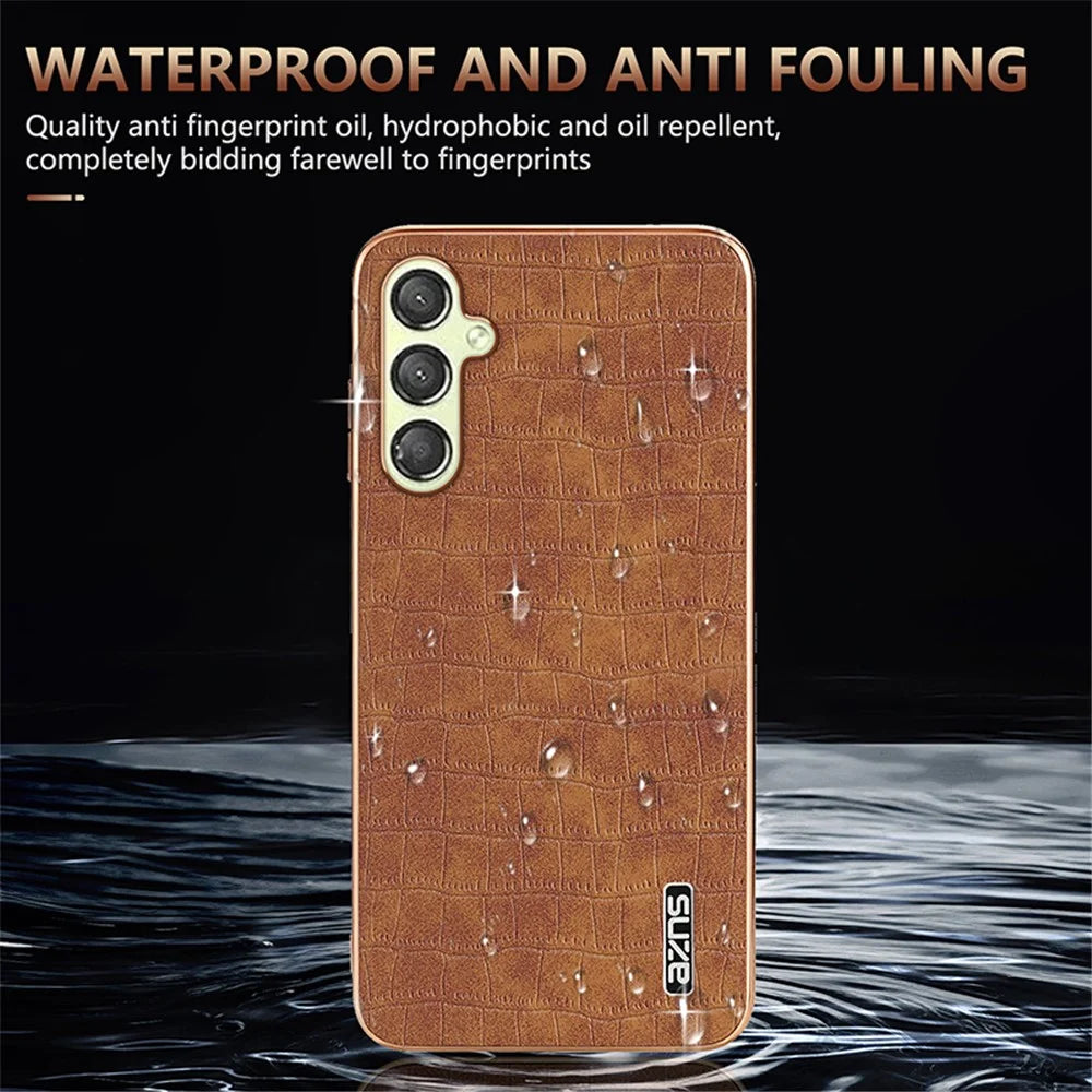 AZNS For Samsung Galaxy A14 5G / 4G Case Crocodile Texture Leather+TPU Anti-Drop Phone Cover - Black - 6