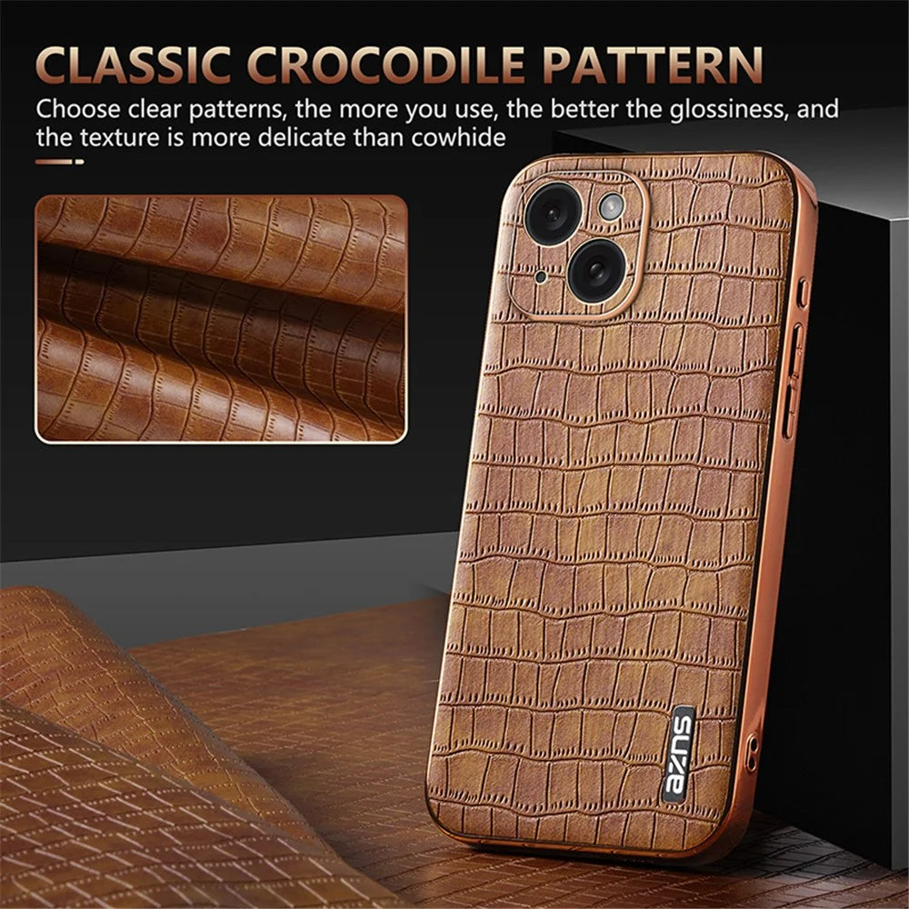 AZNS For iPhone 13 Case Crocodile Texture Design Leather + TPU  Phone Cover - Blue - 6