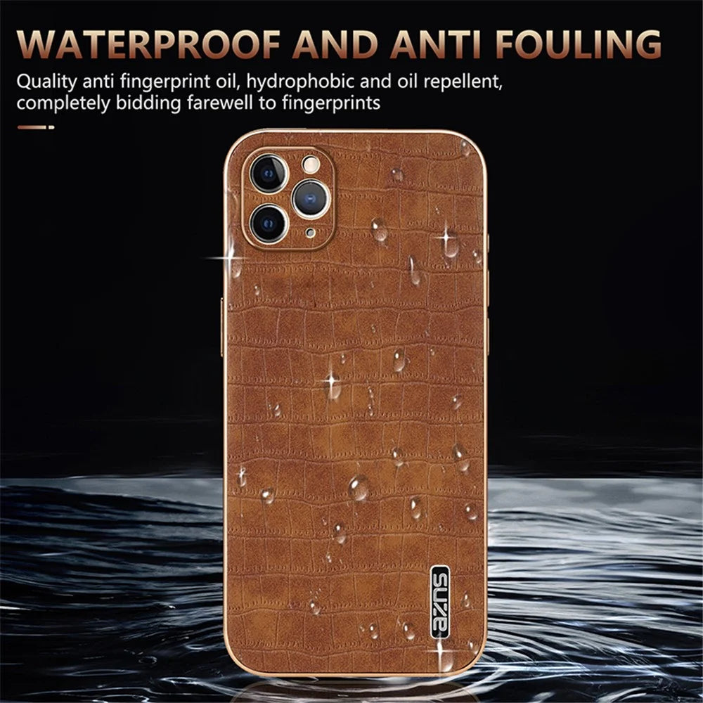 AZNS For iPhone 11 Pro Max Case Crocodile Texture PU+TPU Electroplating Phone Cover - Green - 7