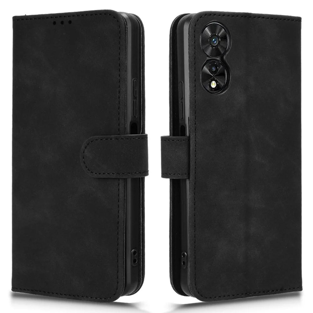 For TCL 505 Cell Phone Case Skin-Feel Leather Phone Stand Cover Wallet Stand Phone Shell - Black - 1