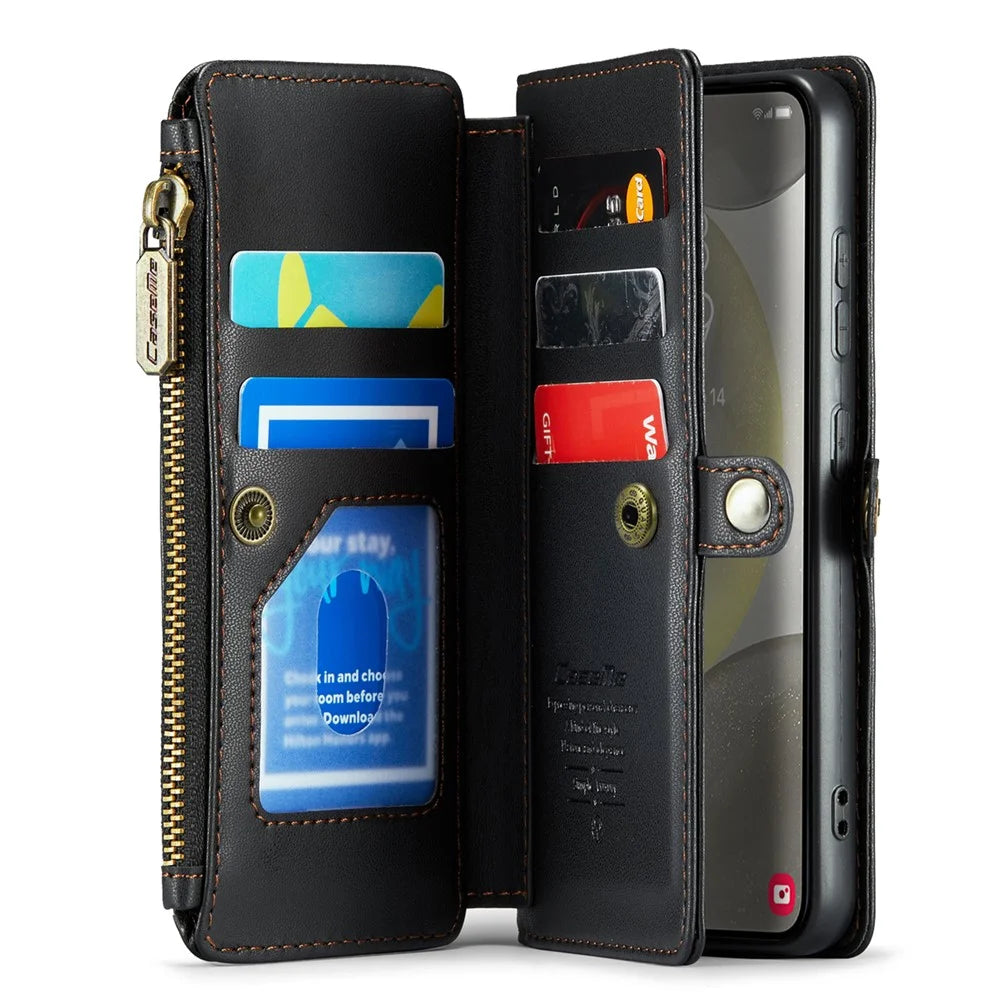 For Samsung Galaxy S24+ Leather Case CASEME C36 Zipper Multiple Card Slots Phone Cover with Straps - Black - 2