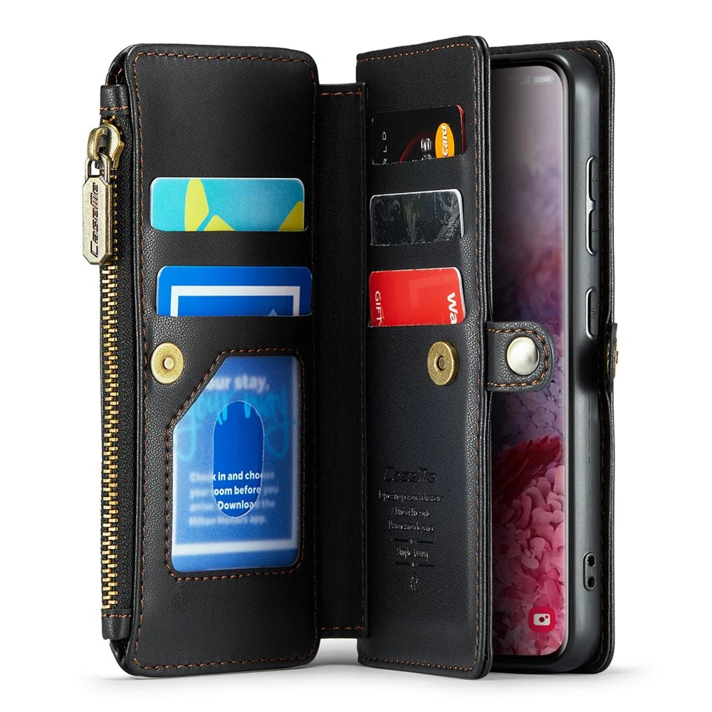 For Samsung Galaxy S20 4G / S20 5G Leather Case CASEME C36 Zipper Multiple Card Slots Phone Cover with Straps - Black - 2