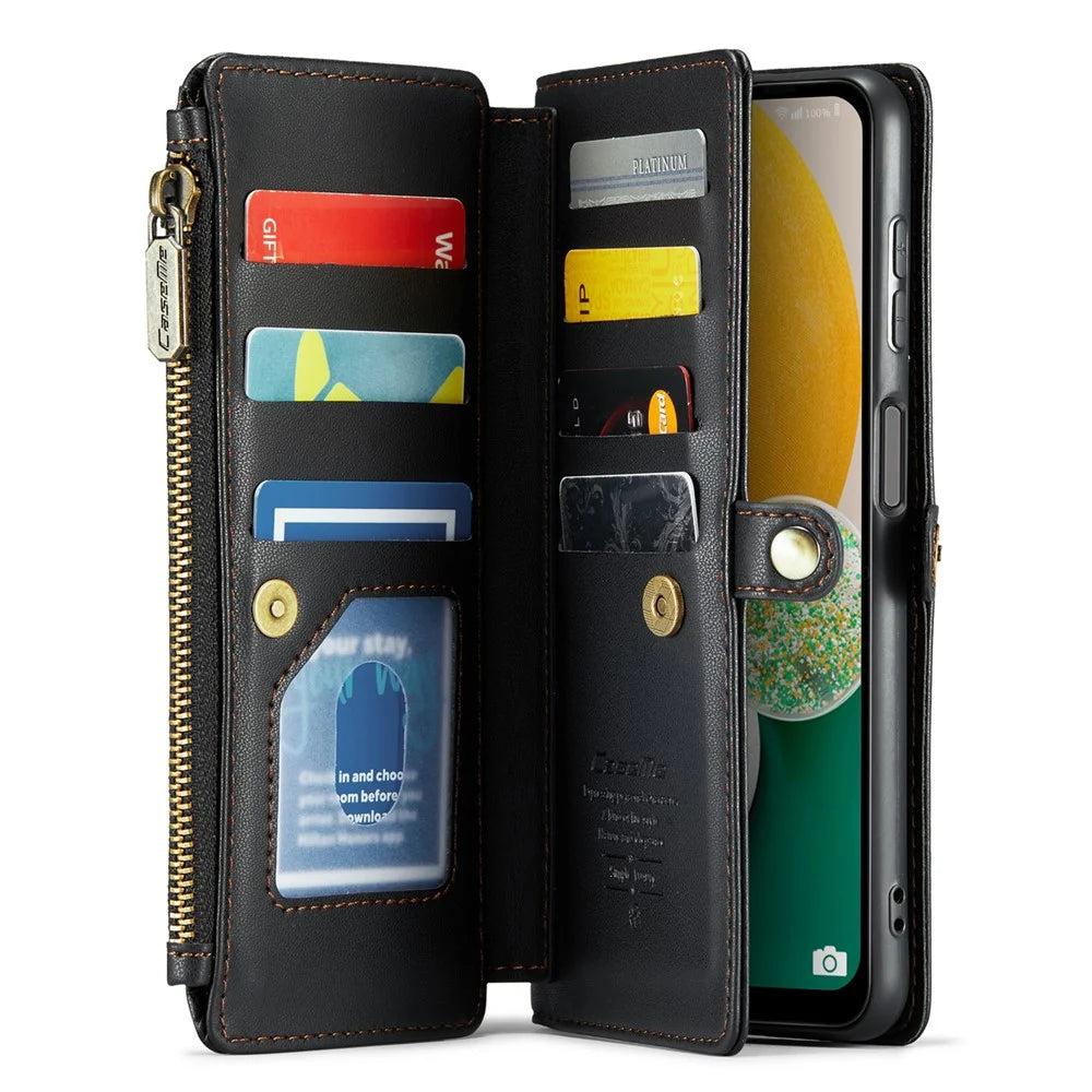 For Samsung Galaxy A13 5G Leather Case CASEME C36 Zipper Multiple Card Slots Phone Cover with Straps - Black - 2