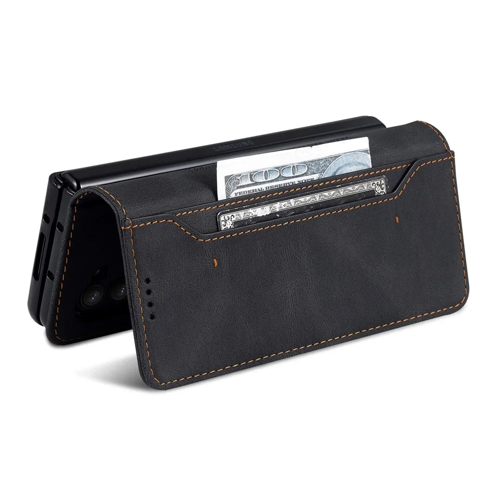 AZNS For Samsung Galaxy Z Fold6 5G Case Leather Phone Cover with Wallet Stand - Black - 5