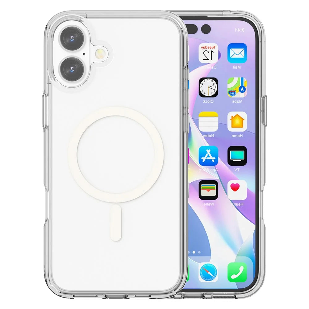 For iPhone 16 Magnetic Phone Case PC+TPU Scratch-Proof Cover Compatible with MagSafe - Transparent - 7