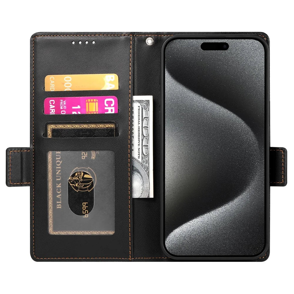 DF-010 For iPhone 14 Pro Case PU Leather Wallet Stand Phone Cover - Black - 2