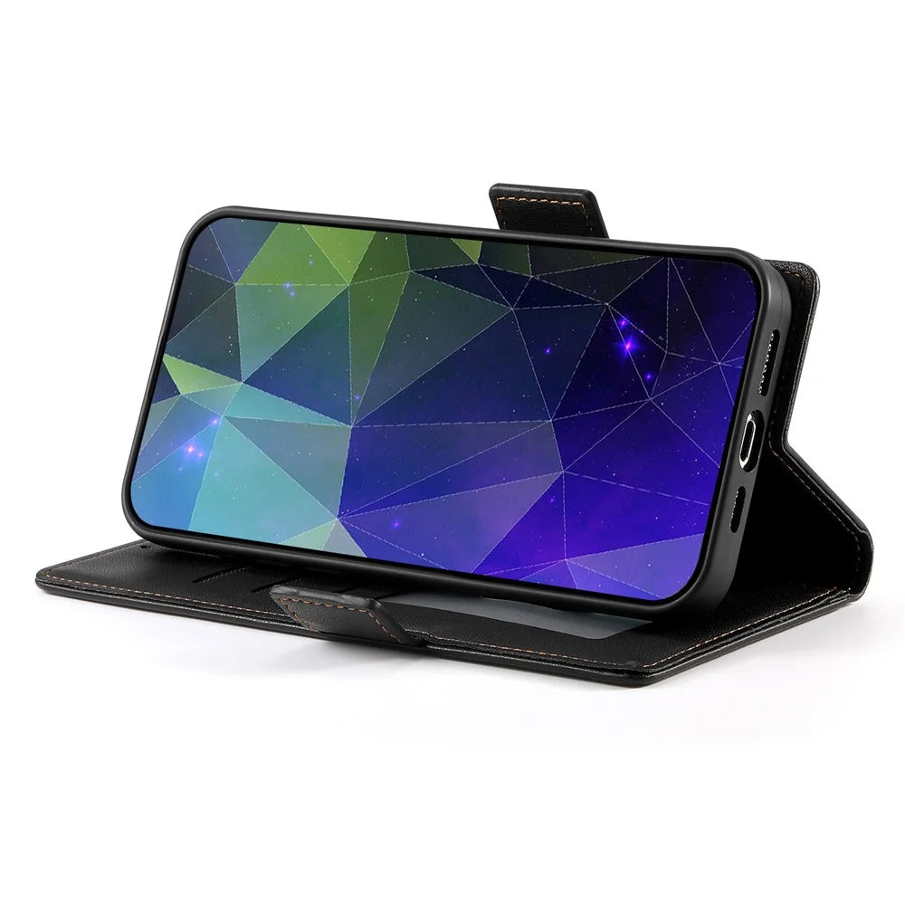DF-010 For Samsung Galaxy S24 Case Side Clasp Closure Leather Wallet Flip Stand Phone Cover - Black - 4
