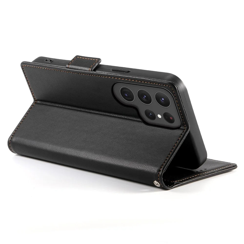 DF-010 For Samsung Galaxy S24 Ultra Case Leather Wallet Folio Flip Phone Cover - Black - 3