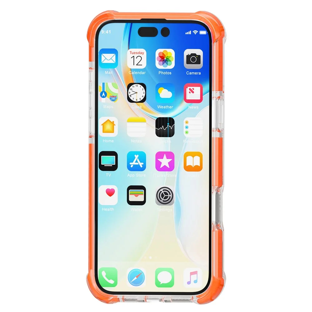 For iPhone 16 Plus Case Four Corners Anti Drop Clear TPU + TPE + PC Phone Cover - Transparent Orange - 6