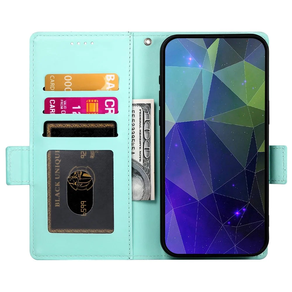 DF-010 For Samsung Galaxy A05 4G Case Leather Phone Cover with Card Holders Magnetic Side Buckle - Mint Green - 2