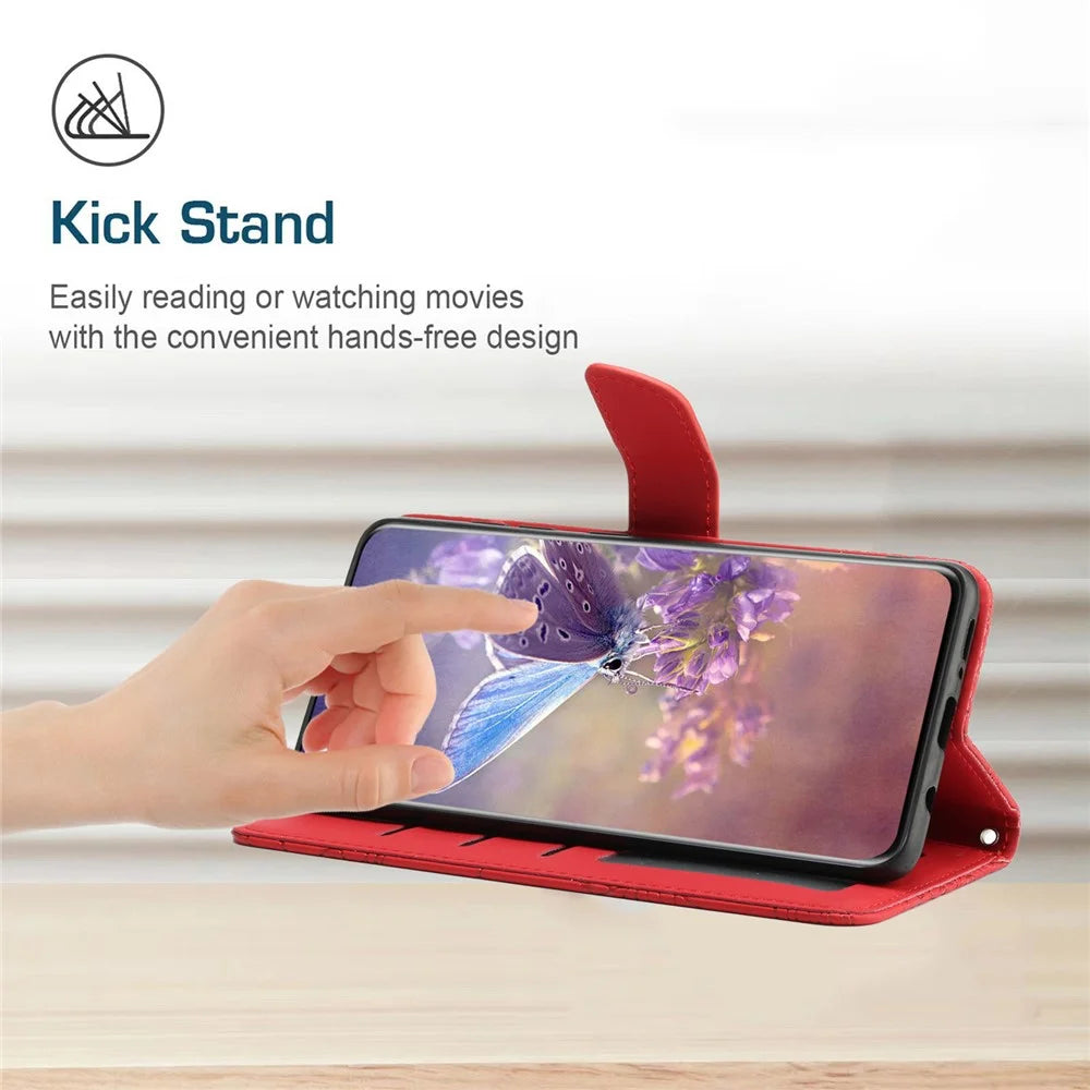 HT03 For iPhone 16 Plus Case Butterfly Flower Imprint Shockproof Leather Phone Cover - Red - 3