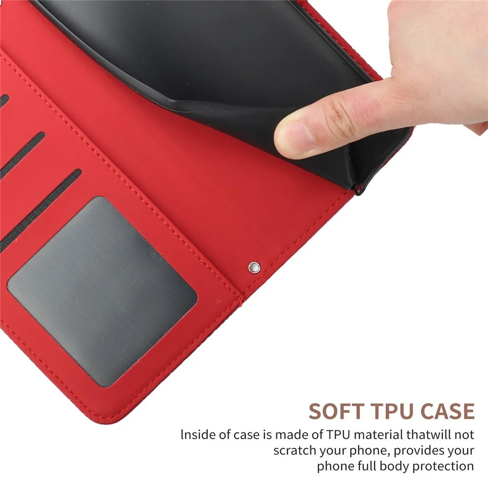 HT03 For iPhone 16 Plus Case Butterfly Flower Imprint Shockproof Leather Phone Cover - Red - 4