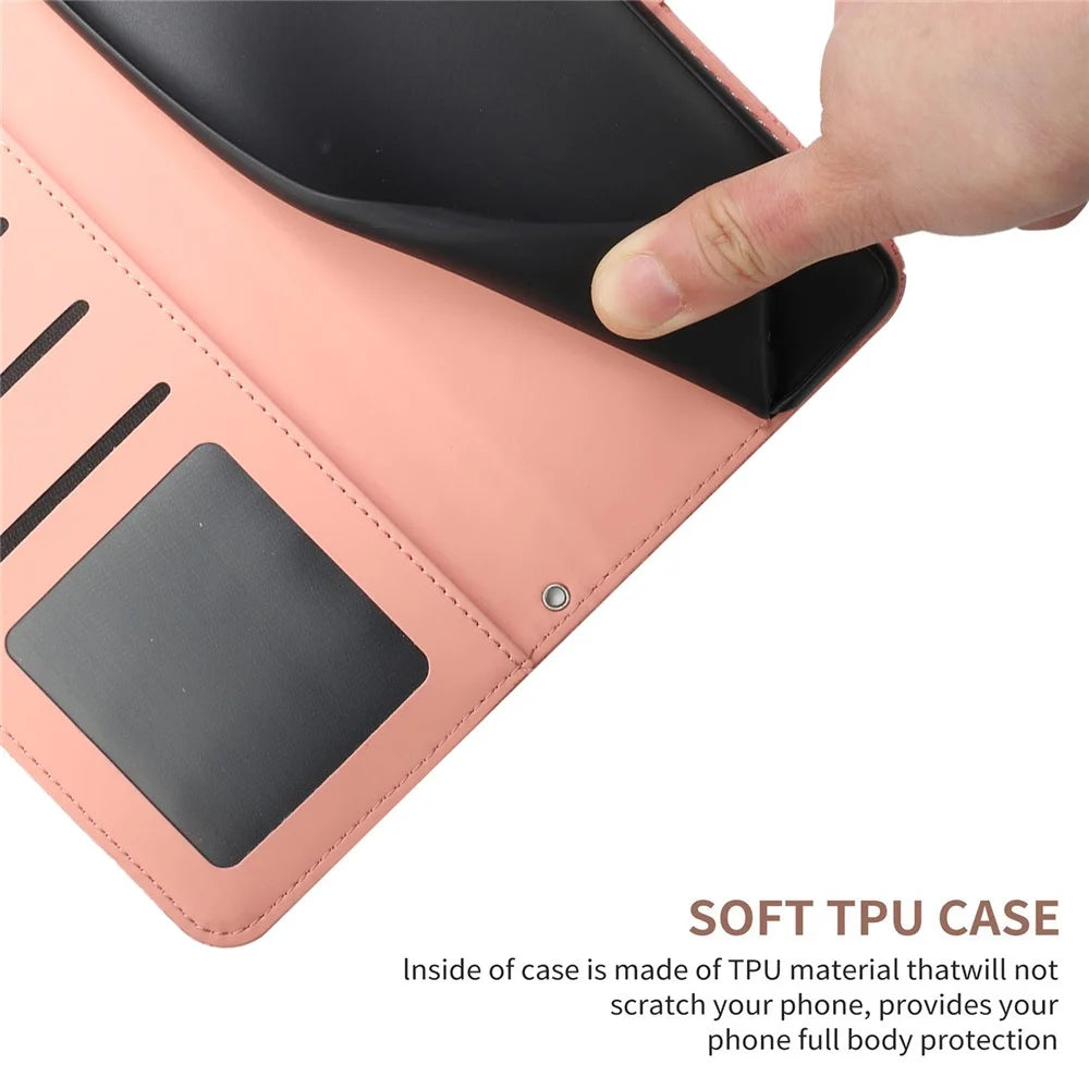 HT03 For iPhone 16 Case Butterfly Flowers Leather Crossbody Phone Cover Skin-Touch - Pink - 5