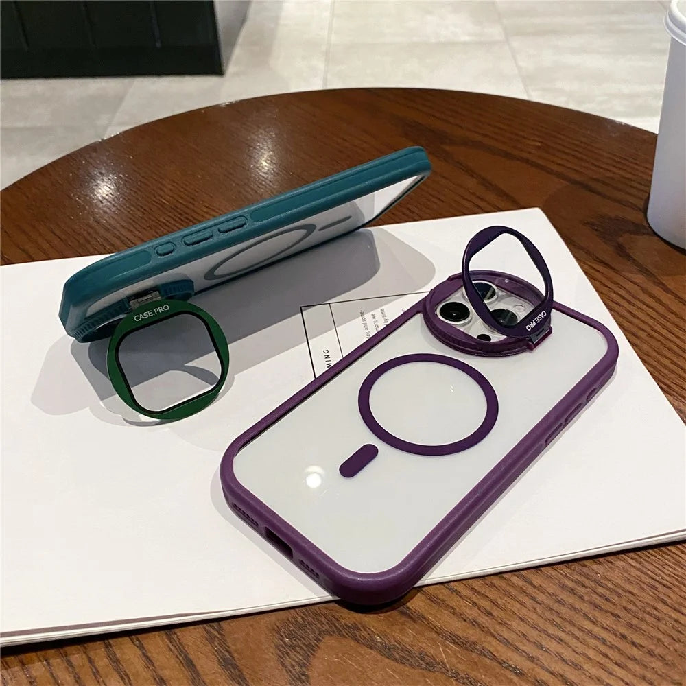 For iPhone 14 Pro Case Camera Lid Kickstand TPU+Acrylic Phone Cover Compatible with MagSafe - Grey - 4