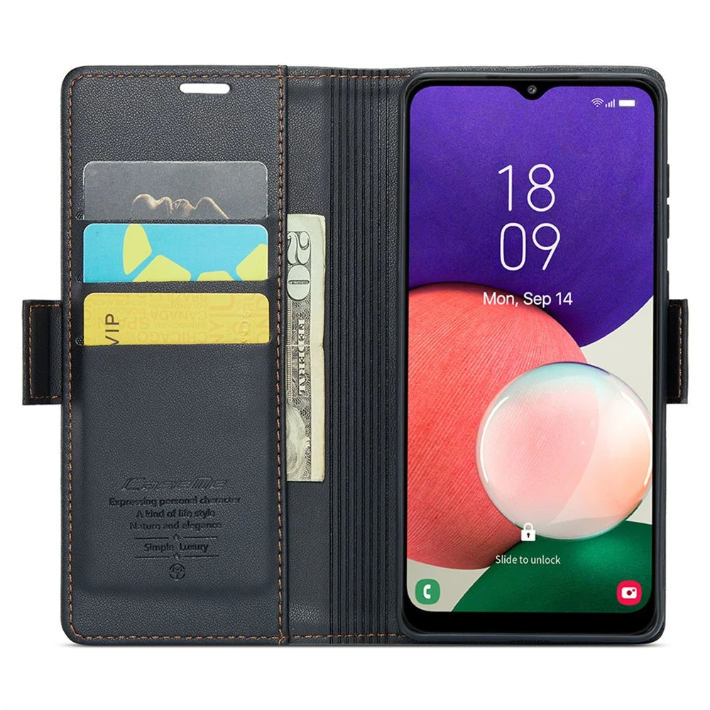 CASEME 023 Series For Samsung Galaxy A22 5G (EU Version) / F42 5G Wallet Case RFID Blocking Phone Cover - Black - 2