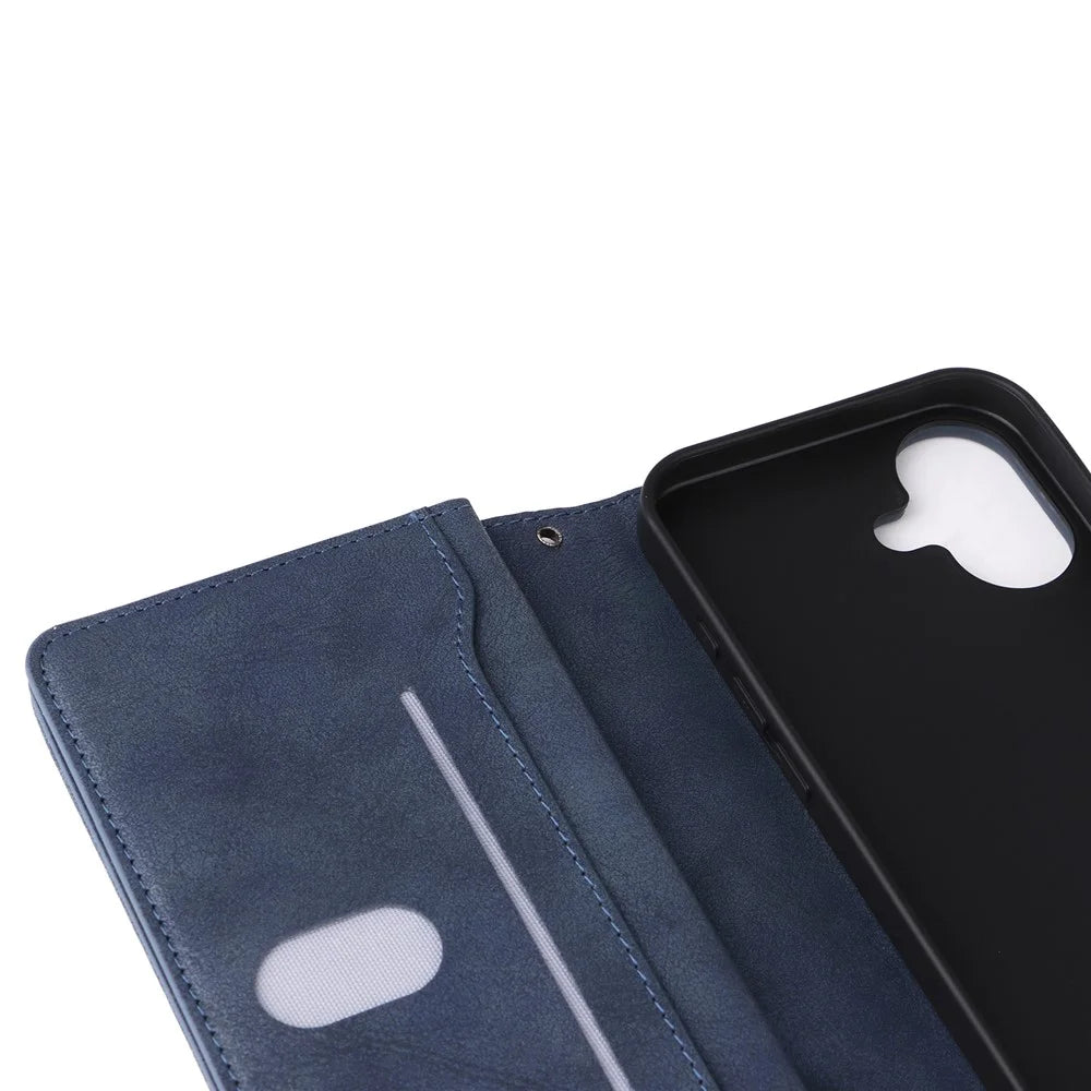 For iPhone 16 Plus Shockproof Case Rivet Decor PU Leather Zipper Wallet Phone Cover - Blue - 7