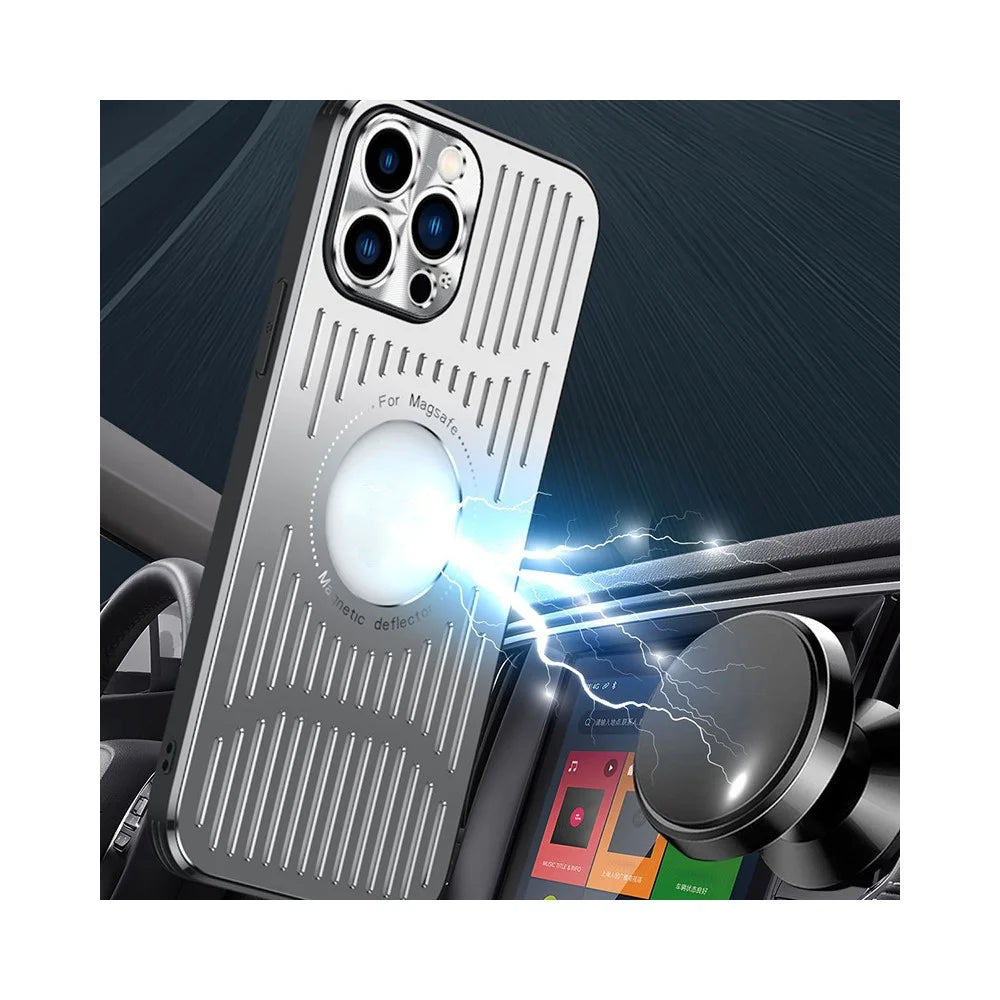 Magnetic Case for iPhone 14 Pro 6.1 inch Phone Cover Hollow Heat Dissipation Phone Case PC+Metal Phone Cover - Black - 4