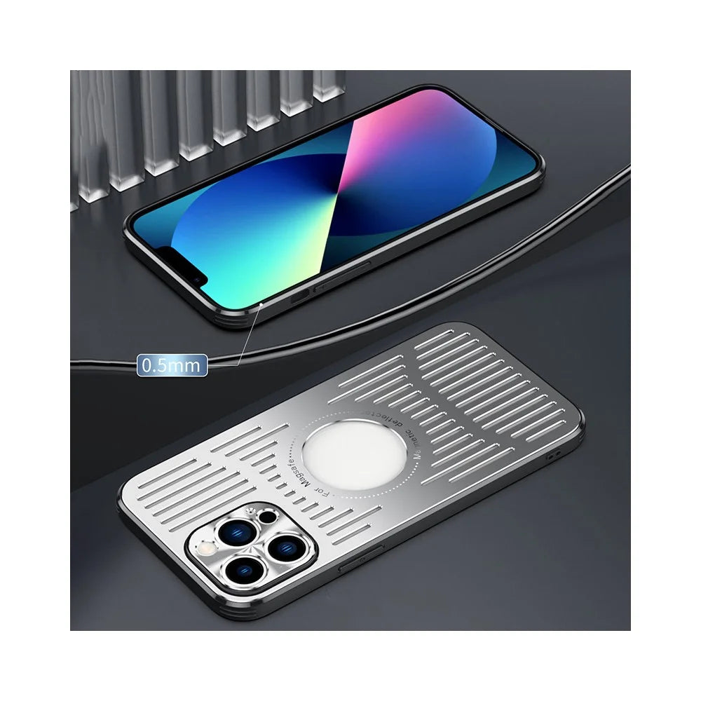 Magnetic Case for iPhone 14 Pro 6.1 inch Phone Cover Hollow Heat Dissipation Phone Case PC+Metal Phone Cover - Black - 6
