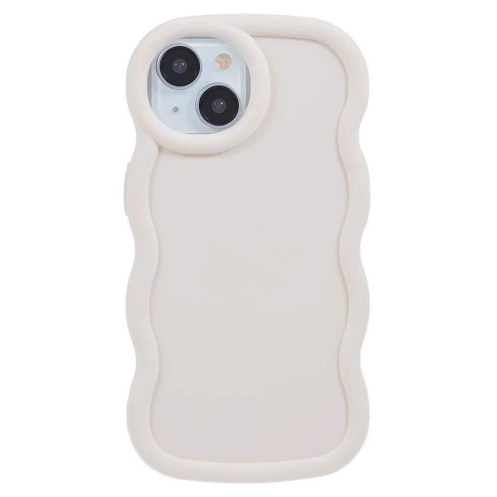 XL Series For iPhone 14 Case Solid Color Wave Edge Flexible TPU Phone Cover - White - 1