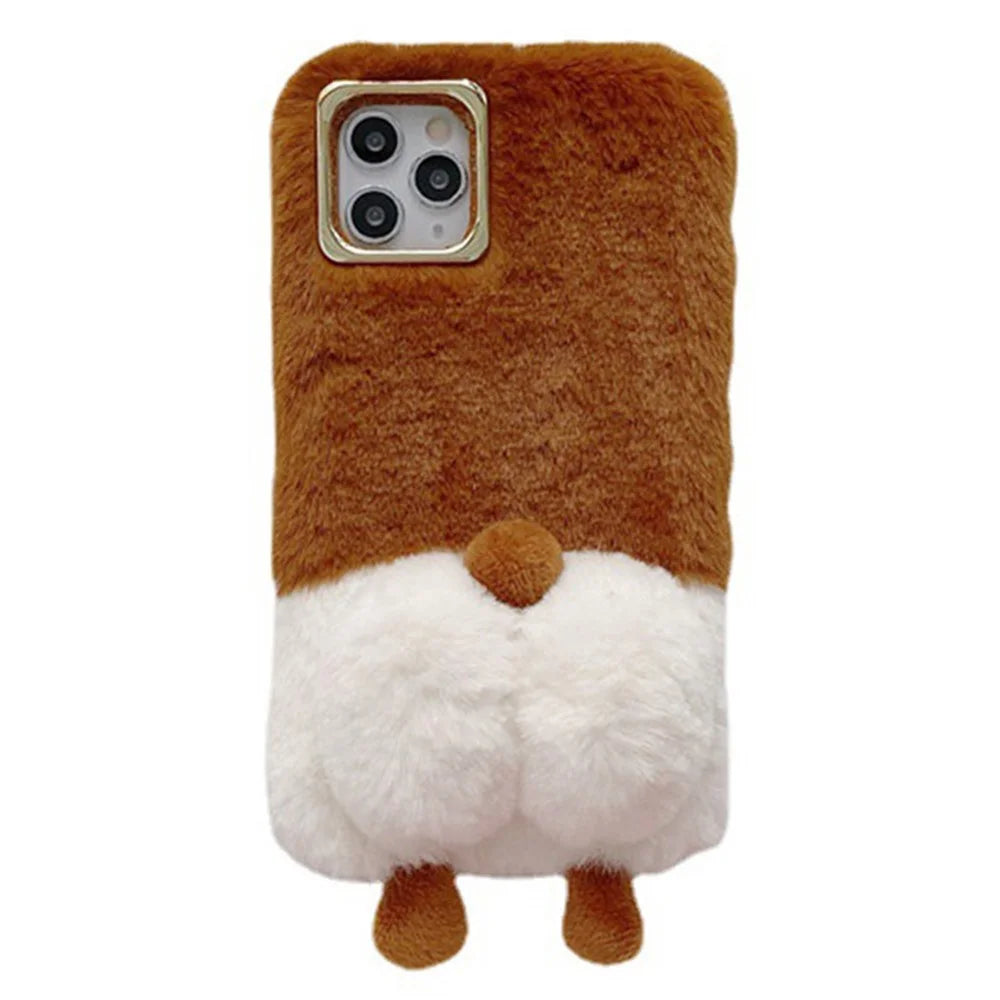 For iPhone 13 Pro 6.1 inch Anti-tear Cute Fluffy Cell Phone Case Warm Plush+TPU Soft Phone Cover - Brown - 1