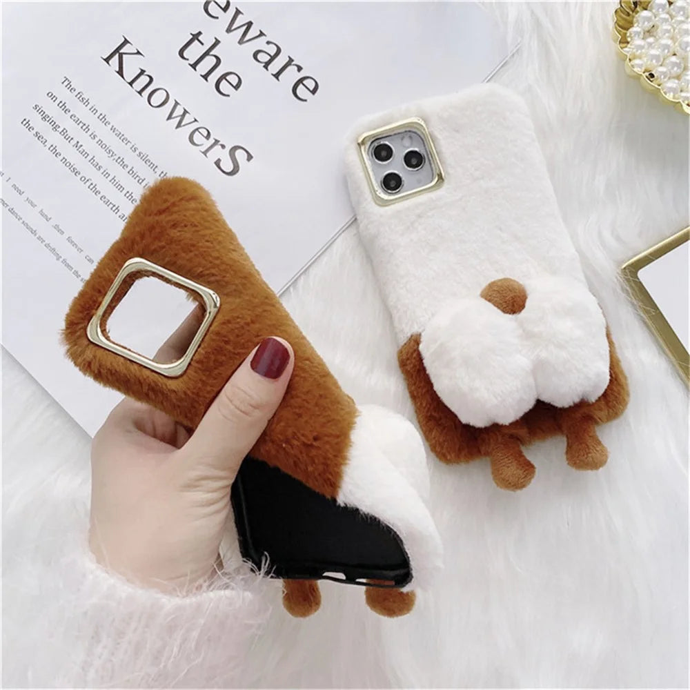 For iPhone 13 Pro 6.1 inch Anti-tear Cute Fluffy Cell Phone Case Warm Plush+TPU Soft Phone Cover - Brown - 5