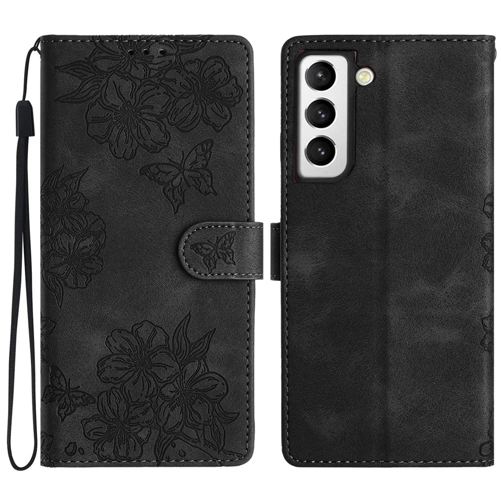 For Samsung Galaxy S21 FE 5G Case Stylish Imprinted Leather Wallet Stand Cell Phone Cover - Black - 1