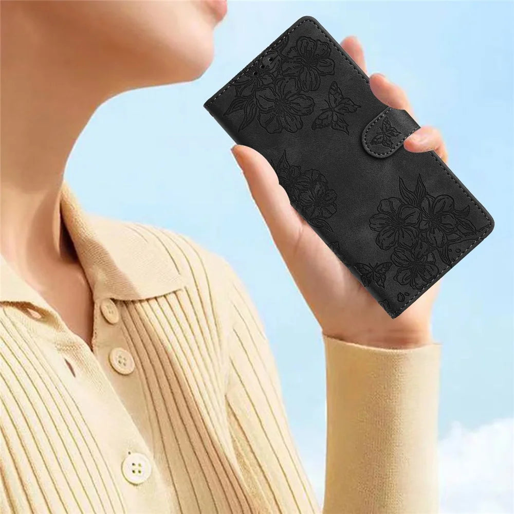 For Samsung Galaxy A34 5G Cell Phone Case PU Leather Imprinted Pattern Wallet Phone Cover - Black - 6